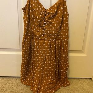 Mustard brown and white polka dot romper